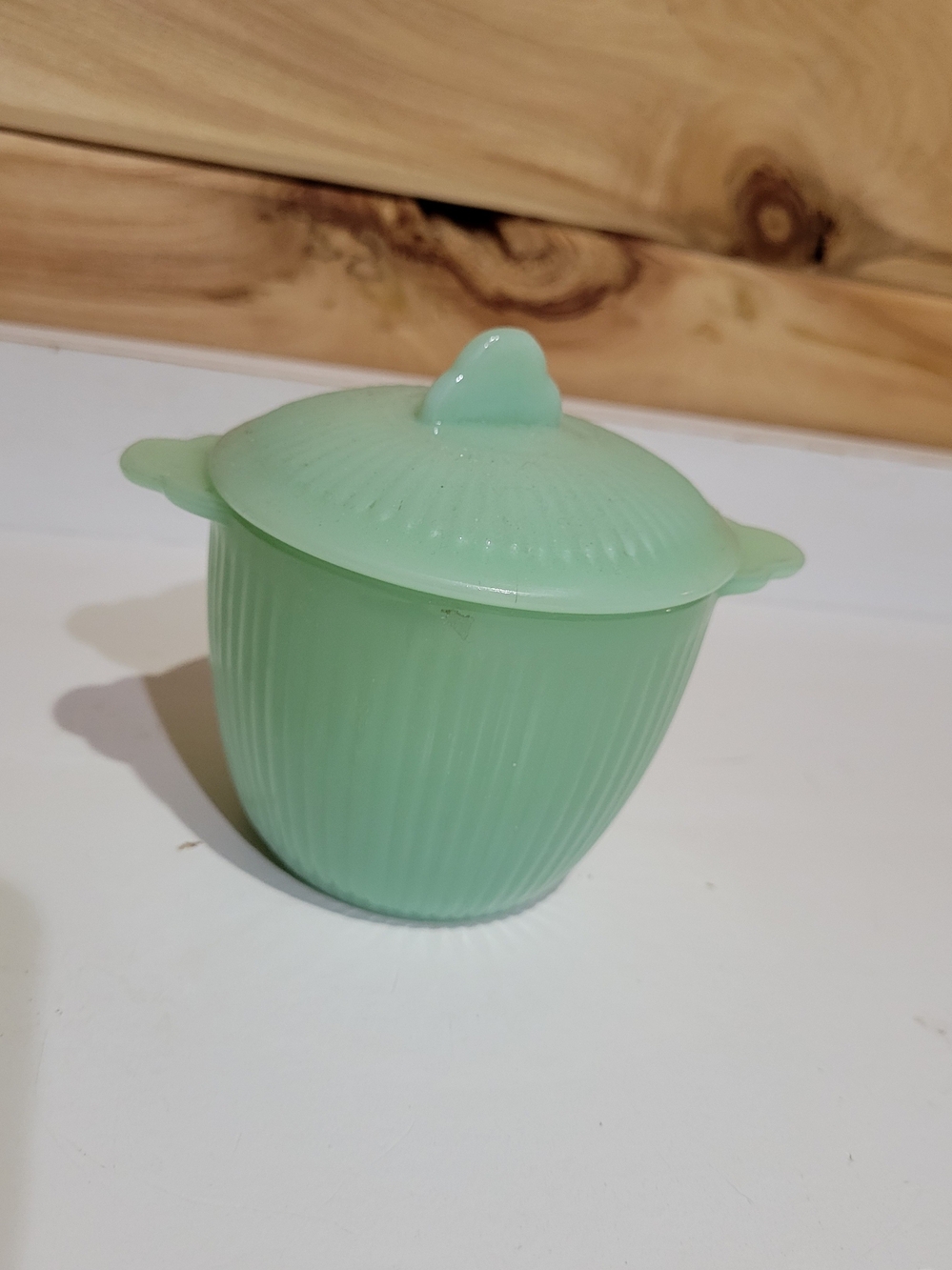 Vintage Seafoam Green Lidded Milk Glass Dish Fireking Sugar Bowl